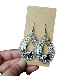 Faux Silver Bling Gray Gem Drop Earrings